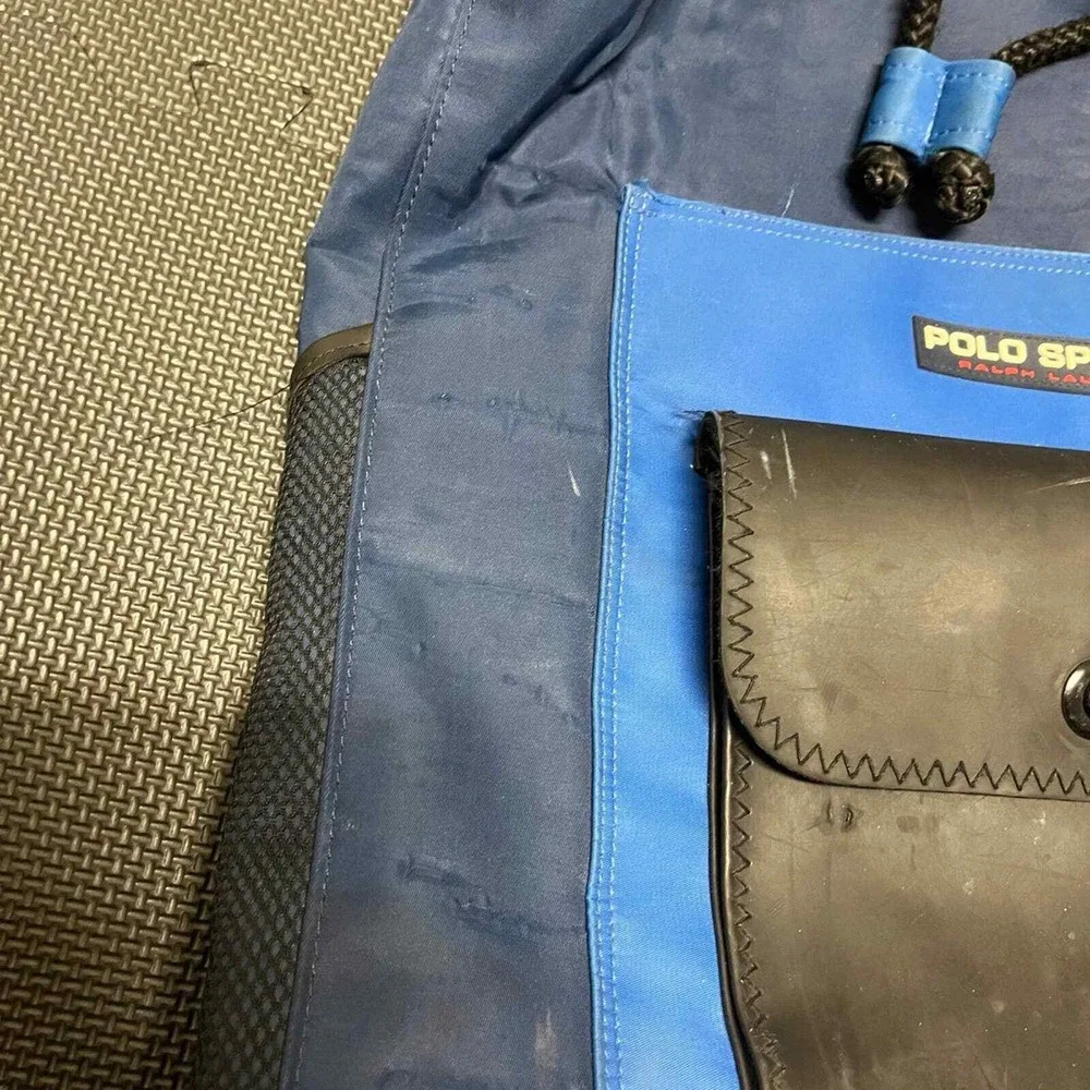 RARE vintage polo sport ralph lauren bucket bag sling backpack blue and leather‎